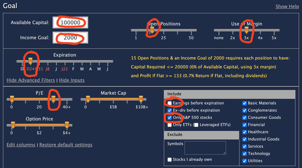 more aggressive settings for income goal parameters