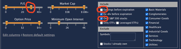 income goal advanced filters for conservative case