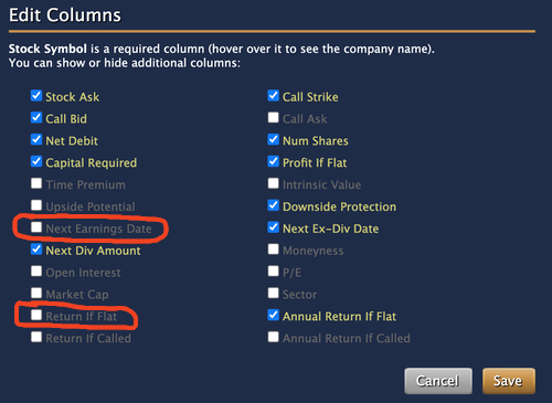 edit columns for income goal