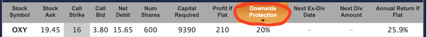 downside protection column header selected