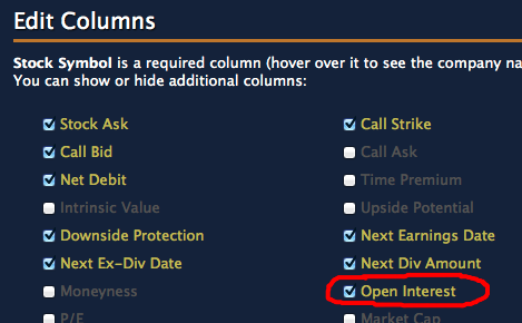 edit columns dialog