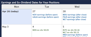 Earnings and Ex-Dividend Calendar